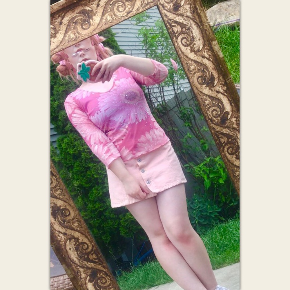 Pink Button-Up Denim Mini Skirt